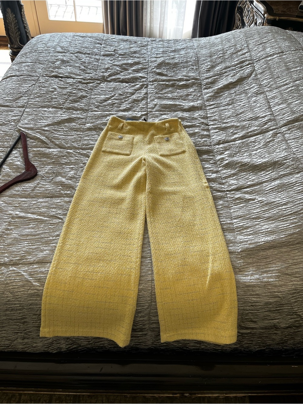 Maje Yellow Wide-Leg Tweed Pants